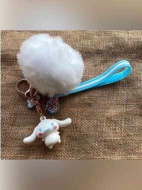Sanrio CINNAMOROLL 3D Keychain Mascot Keyring Charm New Fur Ball Key Fob